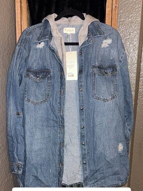 Risen Distressed Denim Jacket with Hoodie